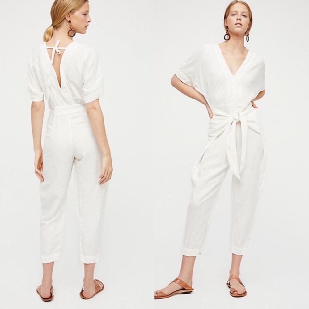 Free People “Shining Sun” Linen Jumpsuit sz S